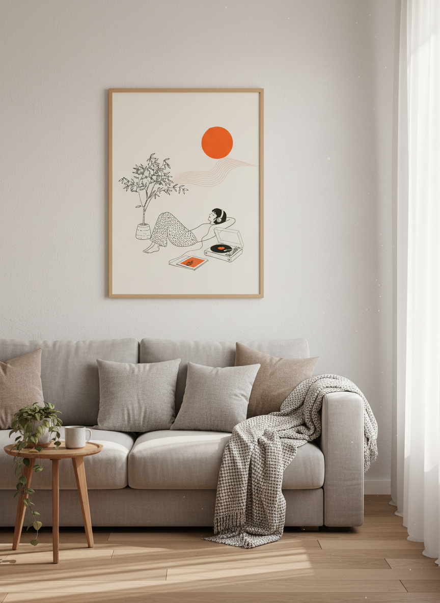 Relaxing Music Art Print | Mid Century Boho Wall Decor | Modern Minimalist Poster Gift