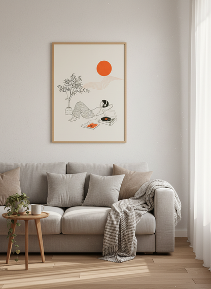 Relaxing Music Art Print | Mid Century Boho Wall Decor | Modern Minimalist Poster Gift