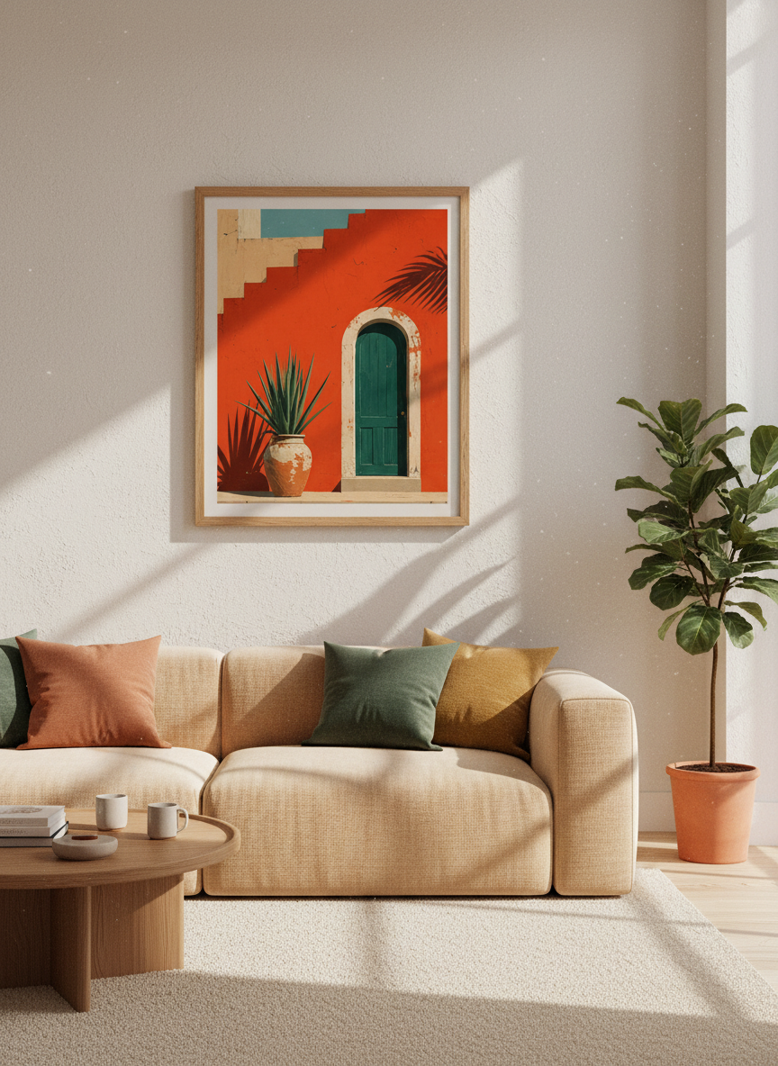 Mexican Adobe Door Art Print | Boho Desert Decor, Southwestern Wall Art &amp; Vibrant Poster