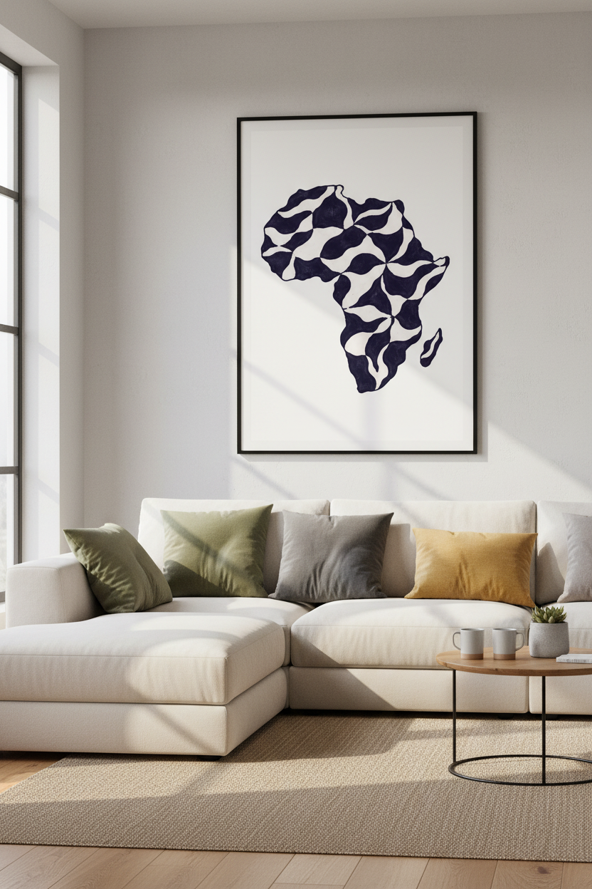 Abstract Africa Map Wall Art Print | Modern Global Decor | Minimalist Poster | African Continent Art | Black White Home