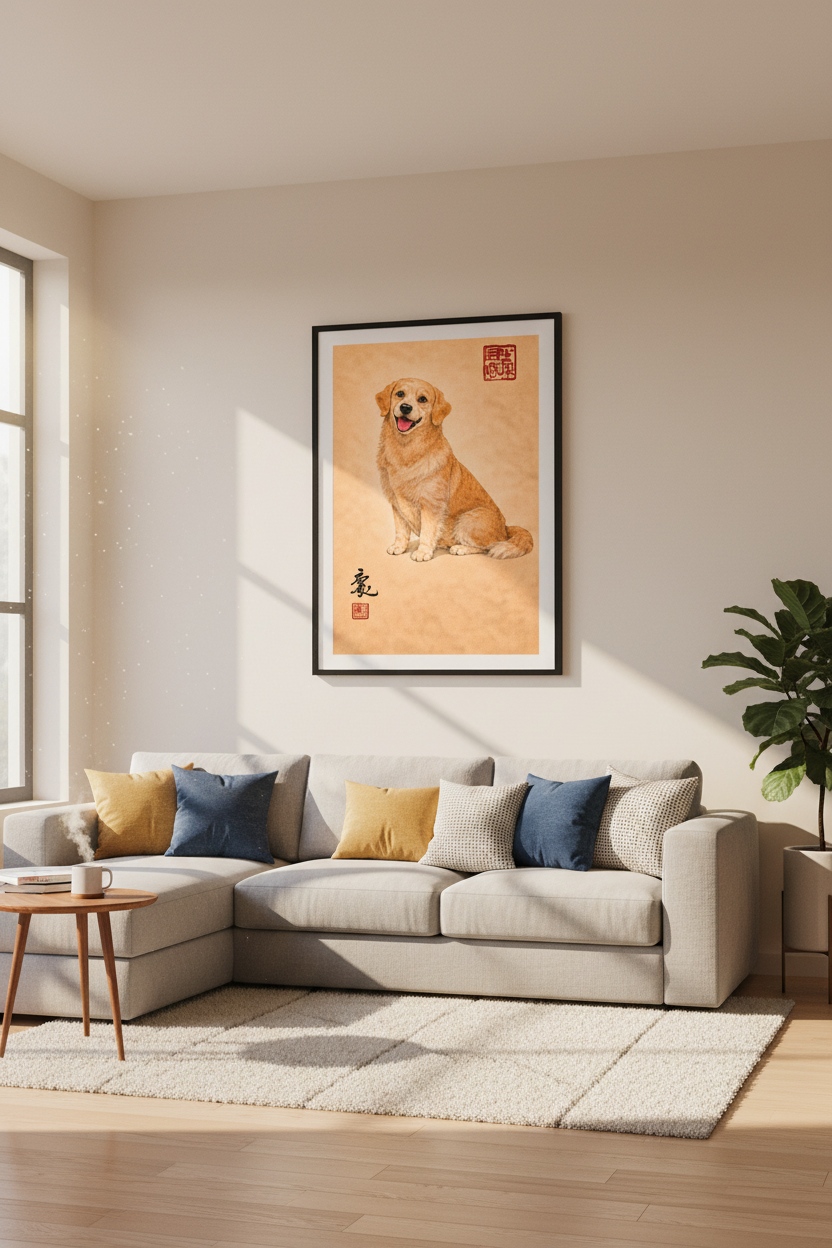 Chinoiserie Golden Retriever Wall Art Print | Pet Lover Gift | Cute Dog Decor | Nursery Aesthetic Poster | Digital Download Available