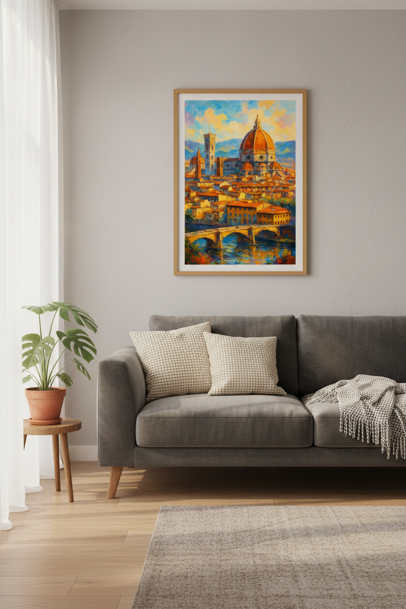 Impressionist Florence Duomo Wall Art Print | Italy Travel Decor | Vibrant Cityscape Poster | Tuscany Cathedral Gift