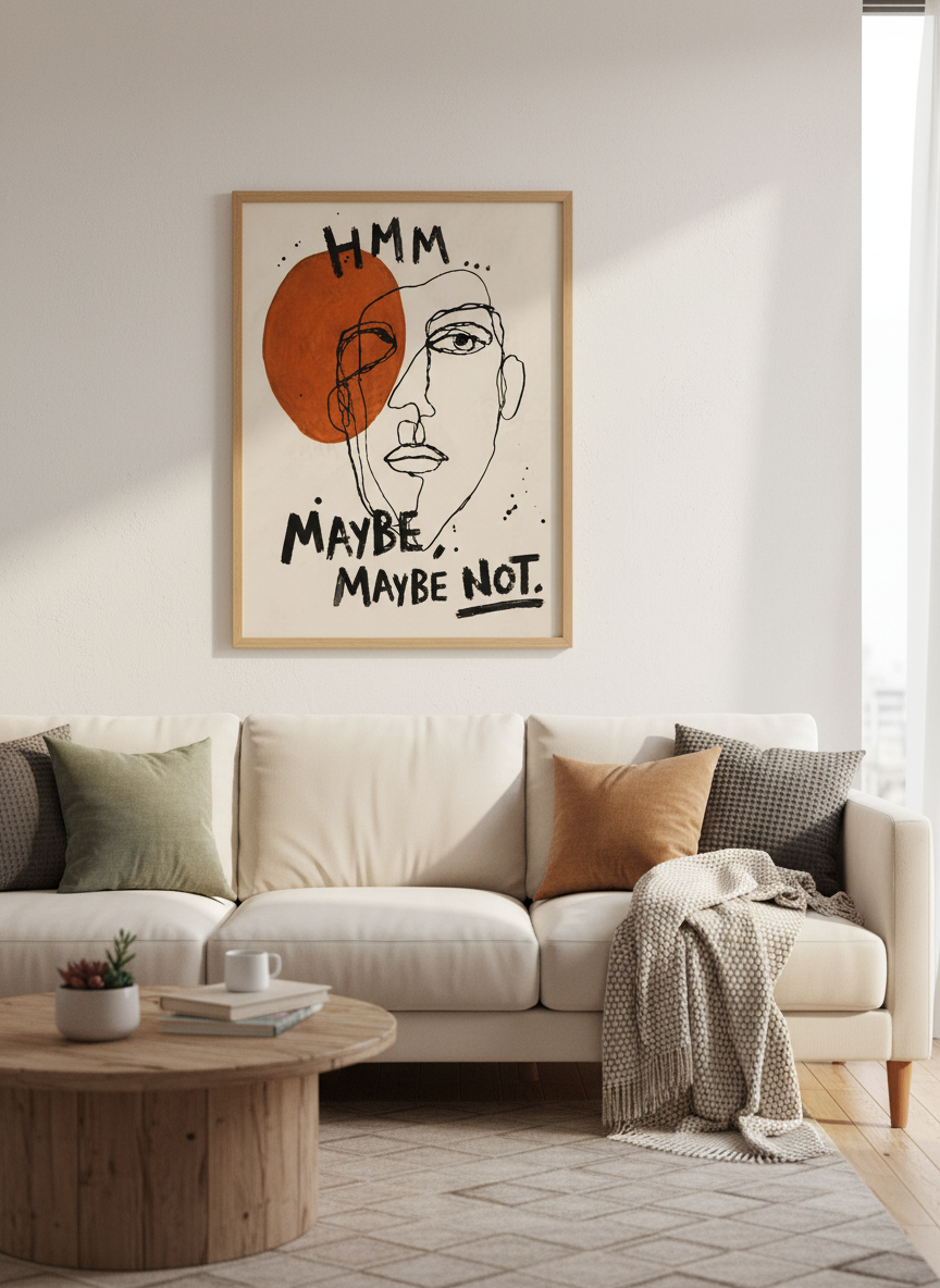 Abstract Face Line Art Print | Living Room Decor | Modern Minimalist Quote Poster