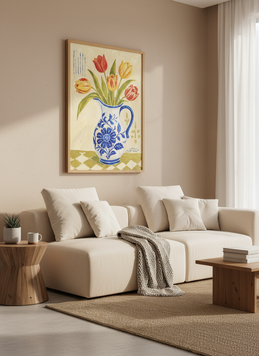 Vibrant Tulip Floral Print | Botanical Art, Kitchen Decor | Chinoiserie Jug Painting