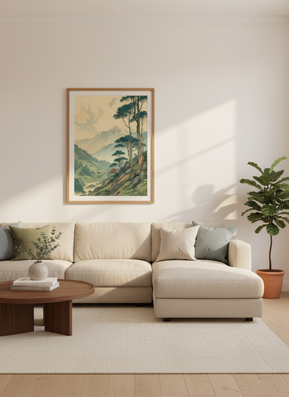 Zen Mountain Landscape Print | Japanese Art, Nature Home Decor | Asian Wall Art