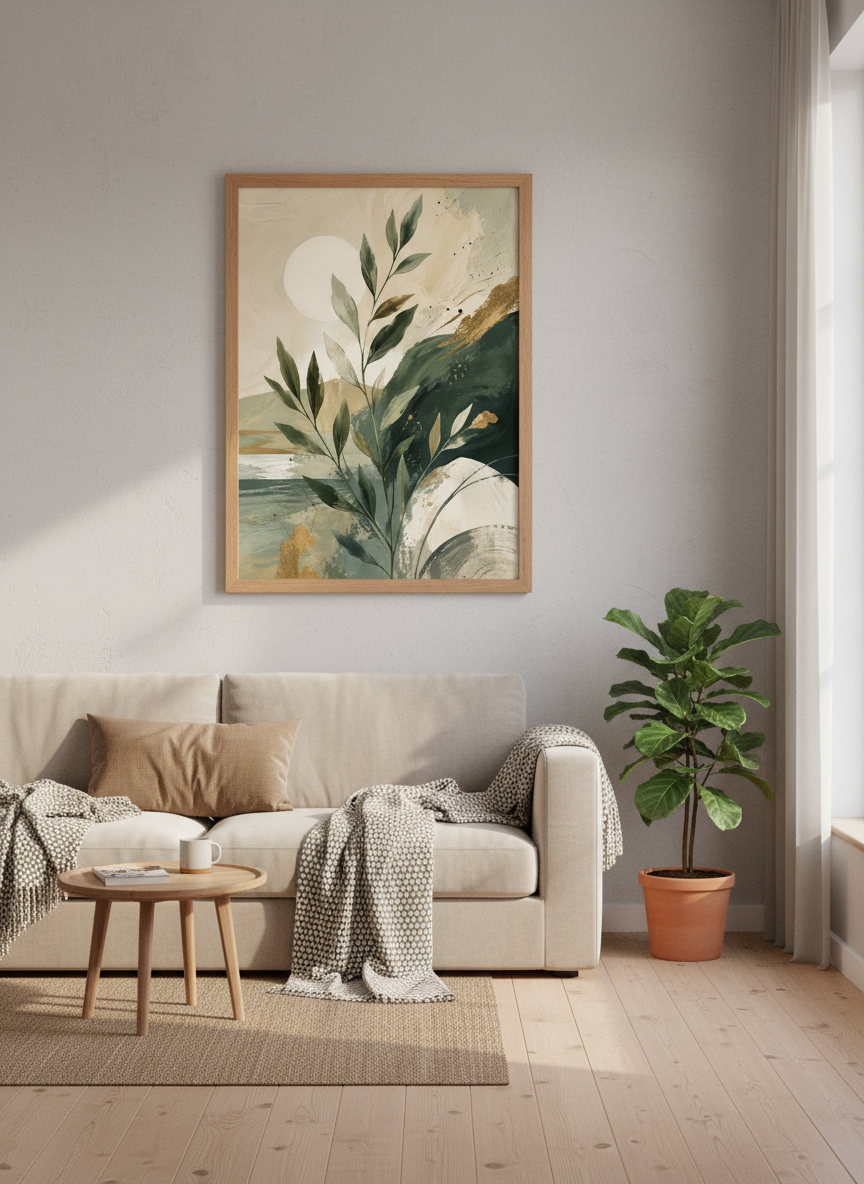 Abstract Botanical Art | Earth Tone Leaves Wall Decor | Modern Forest Poster Print