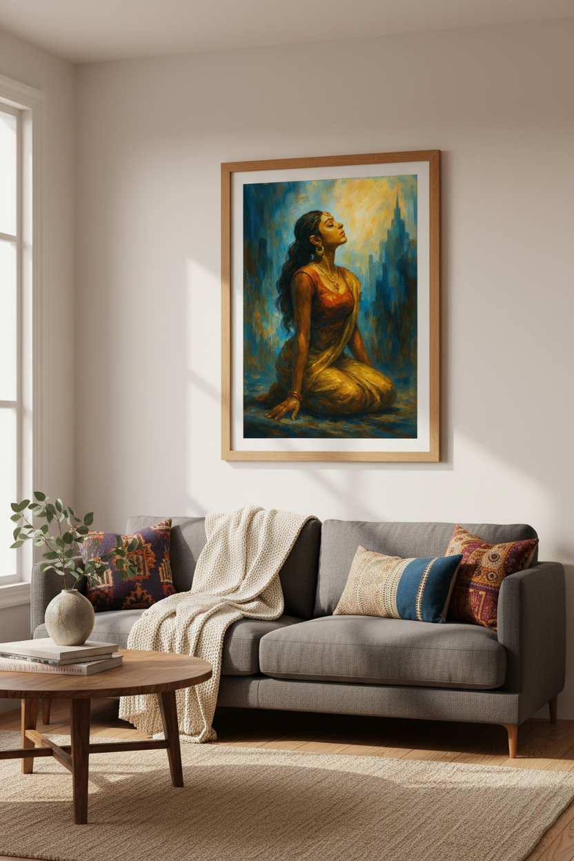 Abstract Impressionist Woman Portrait Wall Art Print | Boho Bedroom Decor | Spiritual Aesthetic Poster | Indian Woman Art