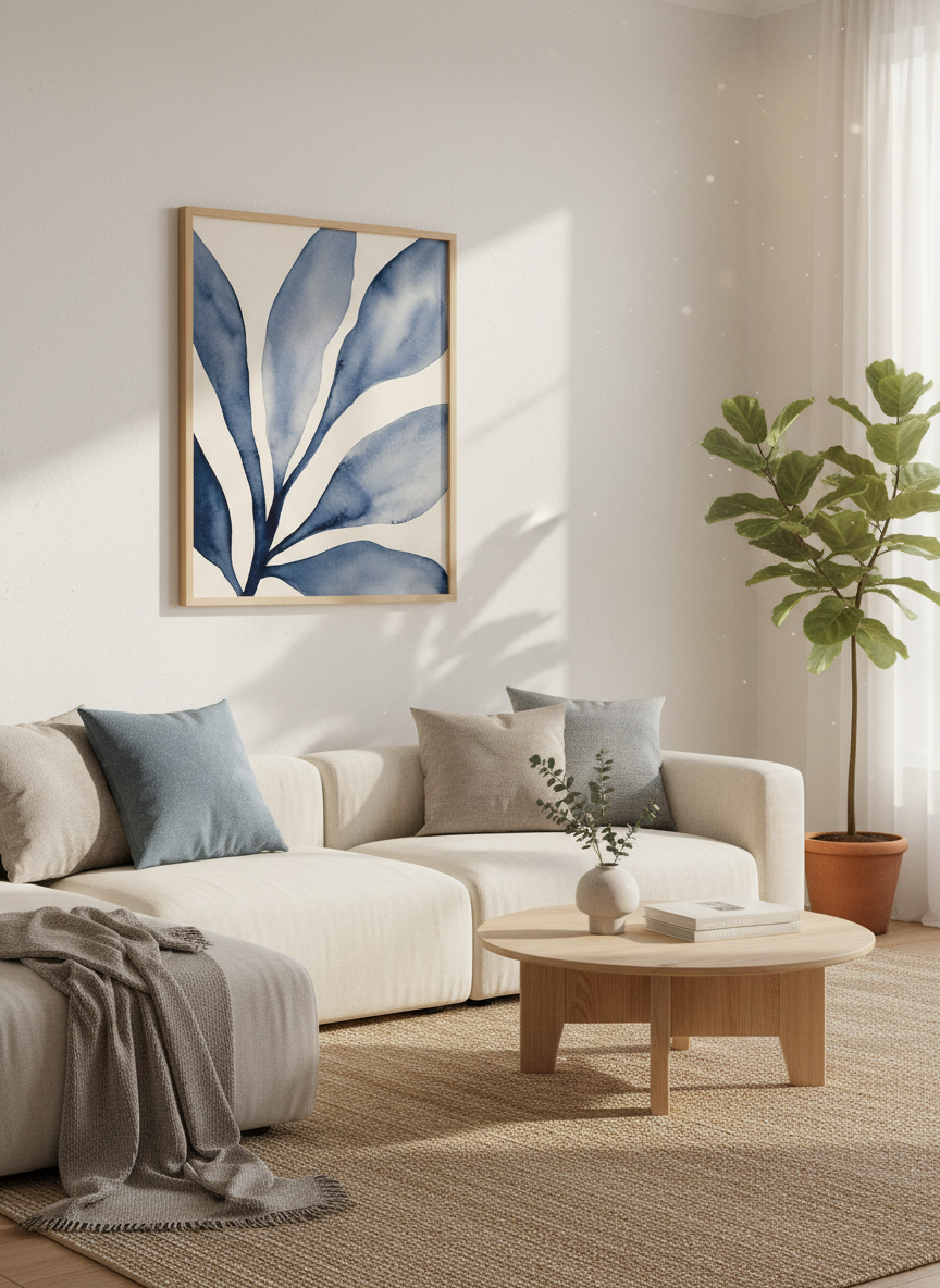 Abstract Watercolor Botanical Framed Wall Art Print | Boho Living Room Decor | Coastal Aesthetic Poster