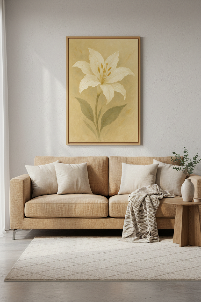 Minimalist Lily Wall Art Print | Boho Bedroom Decor | Rustic Farmhouse Poster | Neutral Floral Art | Cottagecore Flower Gift