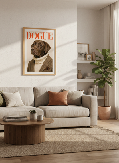 Humorous Dogue Magazine Cover Art | Labrador Retriever Framed Wall Art | Pet Lover Gift | Eclectic Home Decor | Ready to Hang Poster