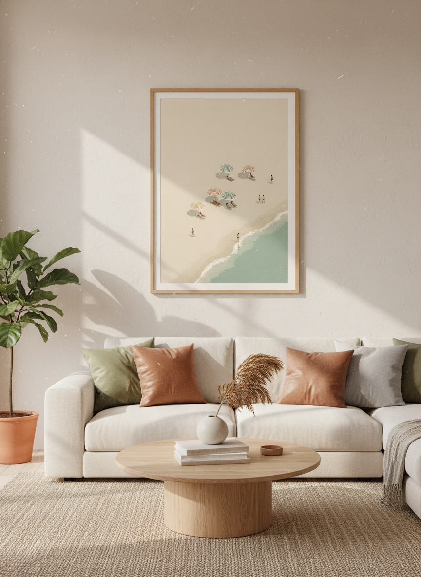 Beach Day View Wall Art Print | Coastal Decor | Minimalist Retro Beach Poster