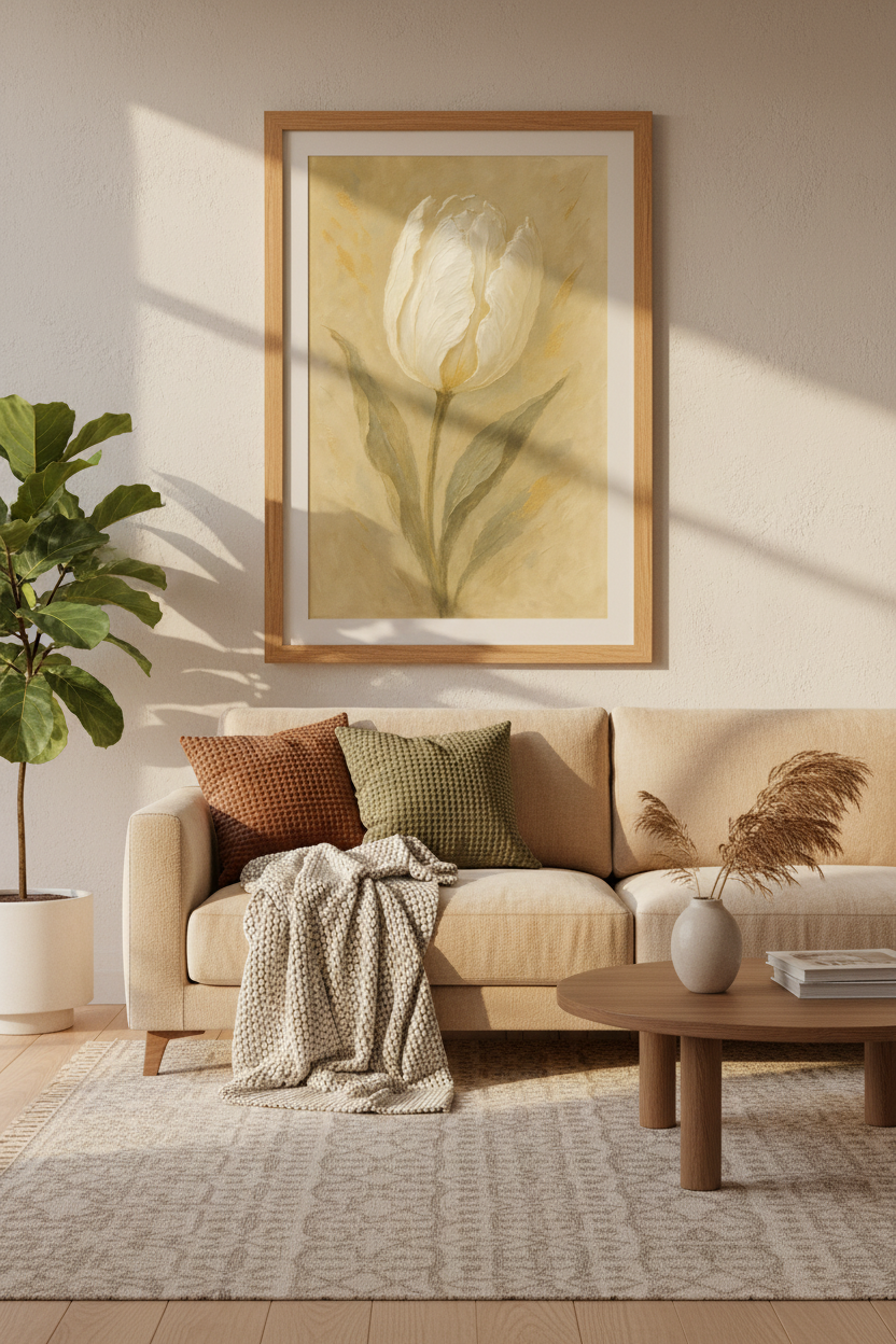 Impressionist White Tulip Wall Art Print | Boho Bedroom Decor | Rustic Farmhouse Botanical Poster | Vintage Flower Oil Painting