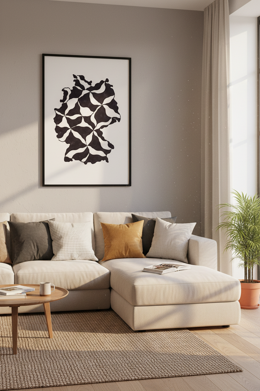 Germany Map Wall Art Print | Abstract Geometric Black &amp; White Pattern | Modern Home Decor Poster | German Country Minimalist Wall Hanging