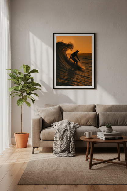 Aesthetic Surfer Sunset Wall Art Print | Coastal Beach Decor | Surf Vibe Poster | Framed Unframed Digital Download