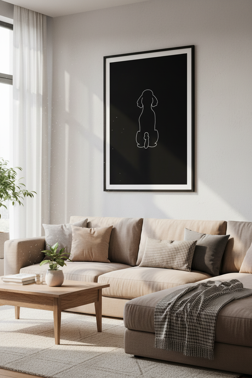 Minimalist Dog Line Art Print | Simple Canine Home Decor Wall Hanging | Pet Portrait Poster Black &amp; White Animal Wall Art