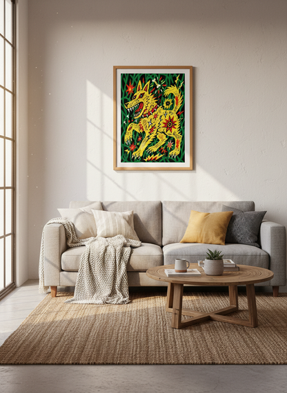 Abstract Dog Wall Art Print | Eclectic Living Room Decor | Vibrant Framed Poster | Modern Animal Art Ready to Hang