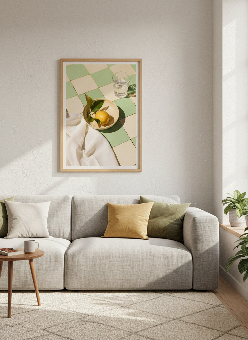 Minimalist Lemon Wall Art Print | Kitchen Decor | Mediterranean Aesthetic Framed Poster | Ready to Hang Fruit Art