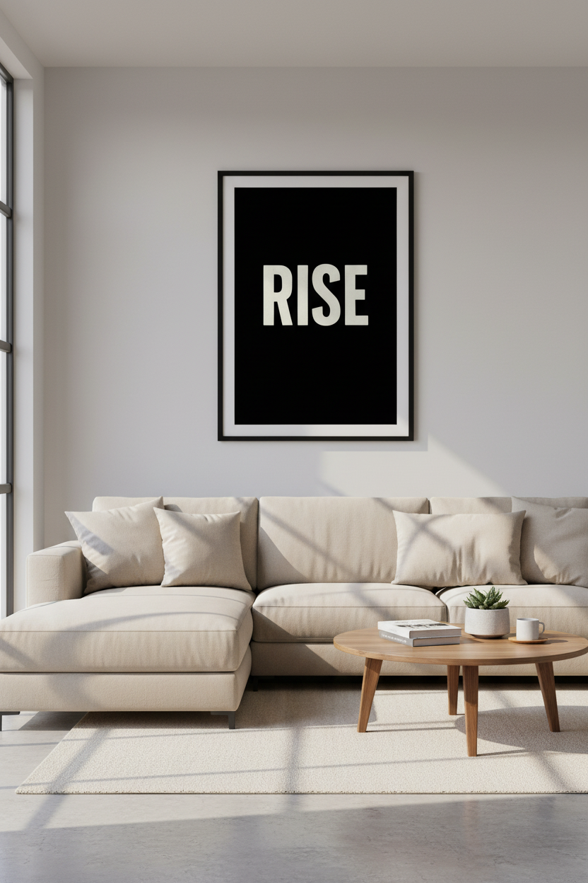Rise Minimalist Poster Print | Black &amp; White Inspirational Wall Art | Modern Motivational Home Decor | Typographic Quote Art Print