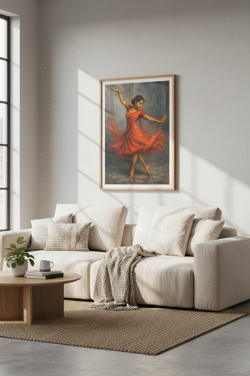 Impressionist Indian Dancer Wall Art Print Elegant | Living Room Decor | Cultural Aesthetic Poster