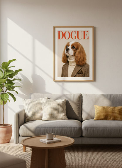 Humorous Cavalier King Charles Dog Art Print | Dogue Magazine Framed Wall Art | Dog Lover Gift | Aesthetic Home Decor