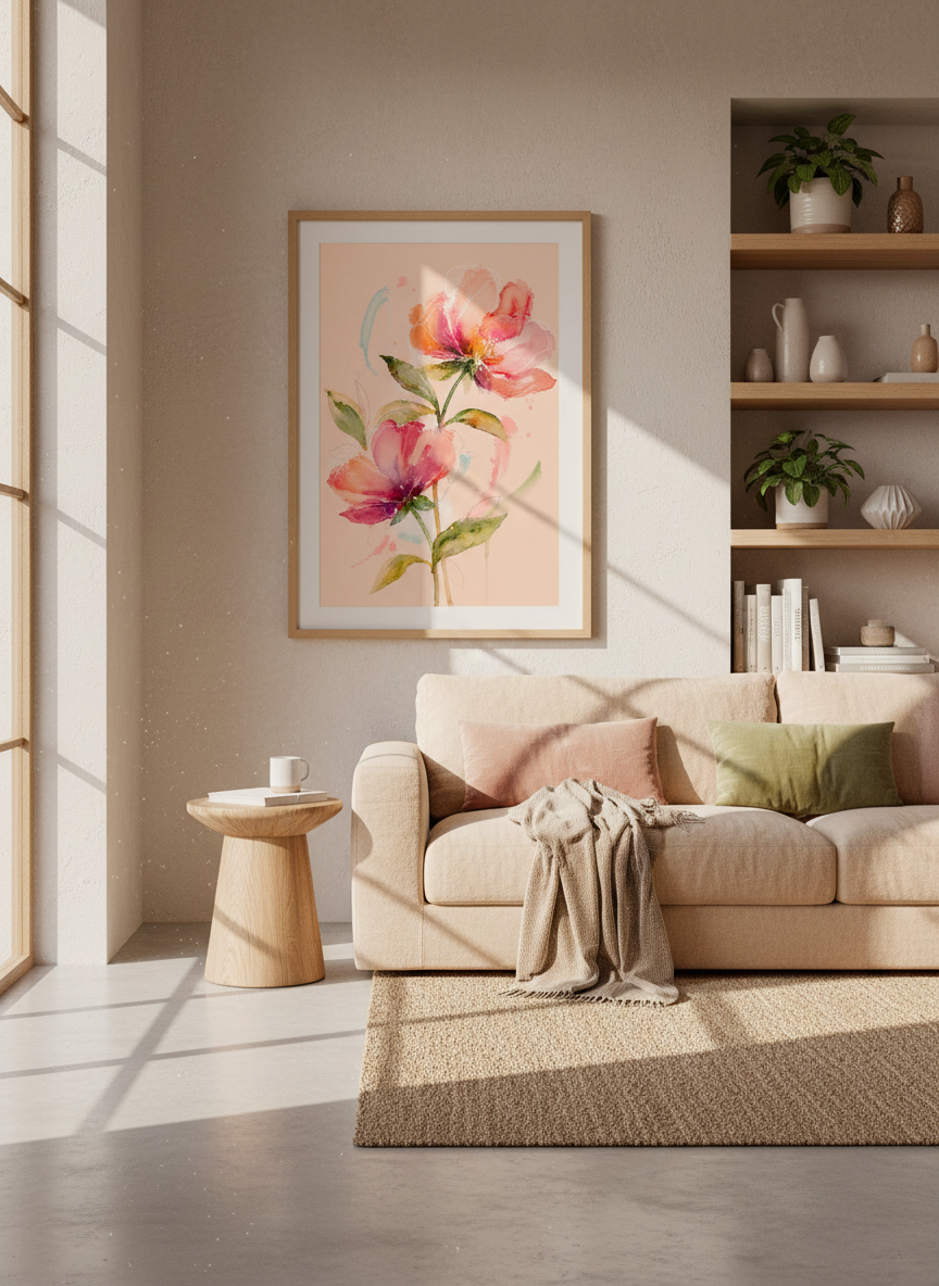 Watercolor Flower Art Print | Blush Pink Floral Botanical Wall Decor, Boho Bedroom