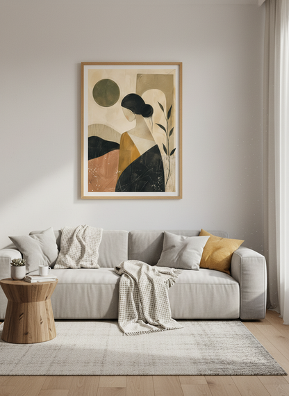 Abstract Woman Art | Boho Beige Terracotta Poster, Living Room Decor
