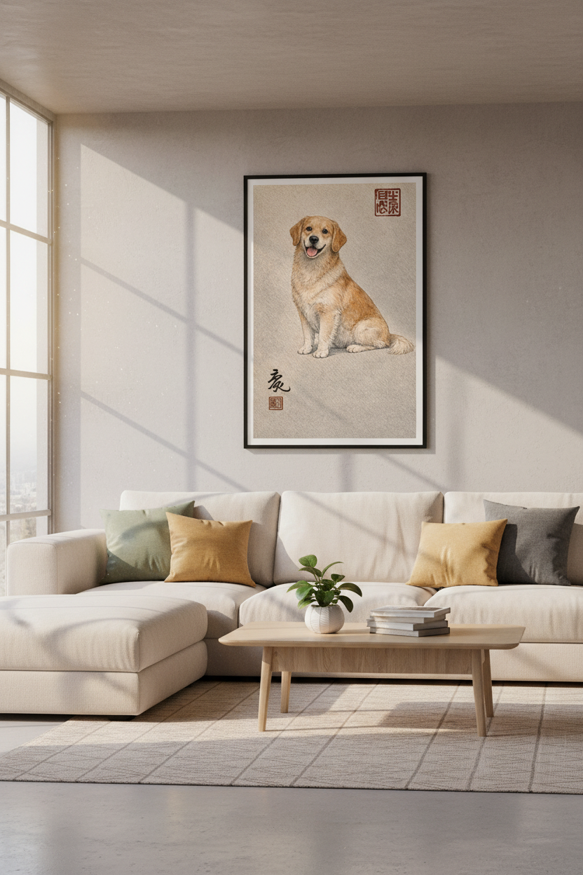 Golden Retriever Dog Wall Art Print | Pet Portrait Home Decor | Animal Lover Gift | Japanese Art Style Poster