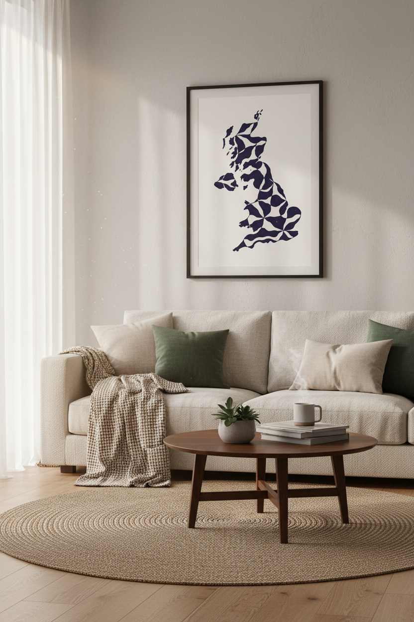 UK Map Pattern Wall Art | Great Britain Abstract Print | Geometric Britain Home Decor | Unique UK Map Poster UK Wall Hanging