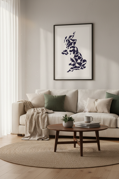 UK Map Pattern Wall Art | Great Britain Abstract Print | Geometric Britain Home Decor | Unique UK Map Poster UK Wall Hanging