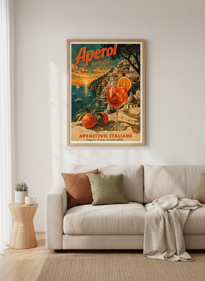 Aperol Spritz Print | Vintage Italian Aperitivo Poster | Bar Wall Decor