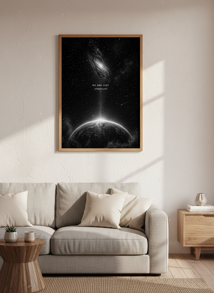 Cosmic Stardust Quote Wall Art | Black &amp; White Space Decor, Galaxy Print