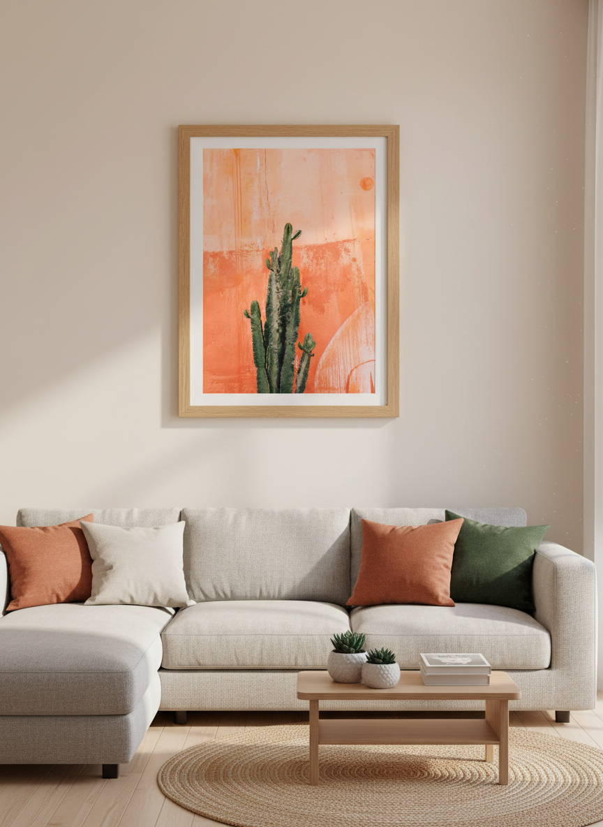 Desert Cactus Wall Art Print | Boho Living Room Decor | Terracotta Aesthetic Poster