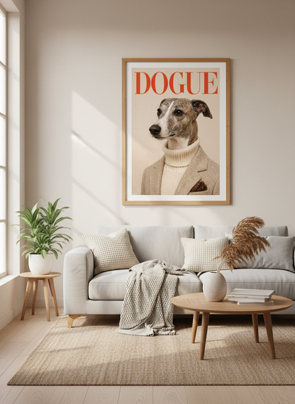 Humorous Dog Art Print | Framed Dogue Magazine Cover | Dog Lover Gift | Modern Living Room Decor | Eclectic Gallery Wall