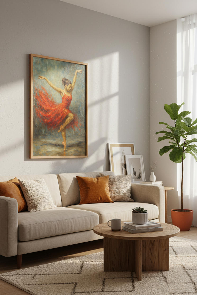 Textured Ballet Dancer Wall Art Print | Vibrant Red Dress Dance Poster | Modern Expressionist Room Decor | Digital &amp; Framed Options