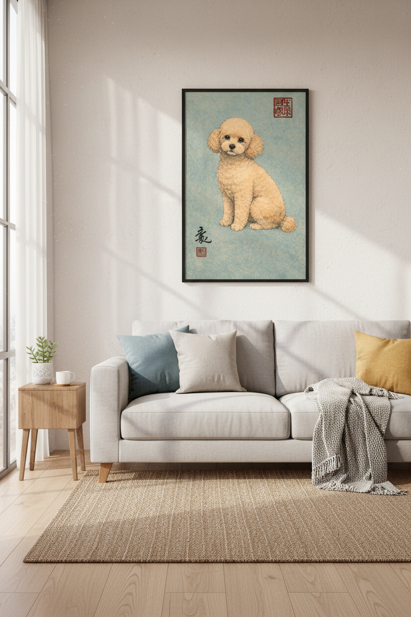 Charming Apricot Poodle Art Print - Japanese Style Dog Poster, Cute Pet Wall Art, Home Decor, Animal Lover Gift, Dog Lover Print
