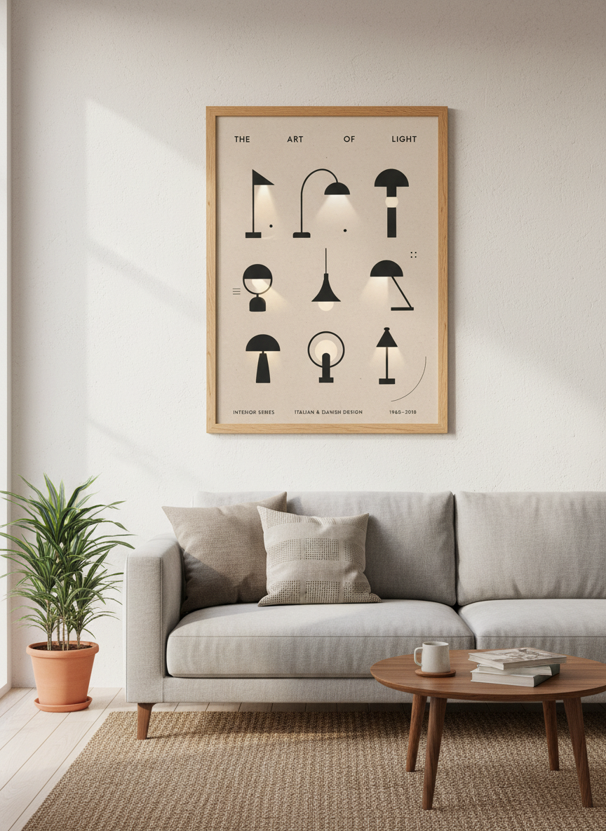 Minimalist Lamp Wall Art | Mid Century Modern Scandinavian Design Decor | Gift for Home