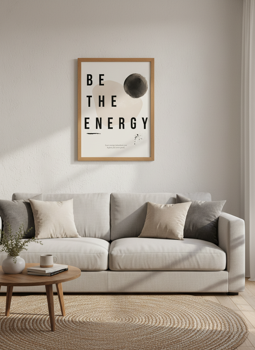 Be The Energy Quote Wall Art | Boho Neutral Living Room Decor | Motivational Print