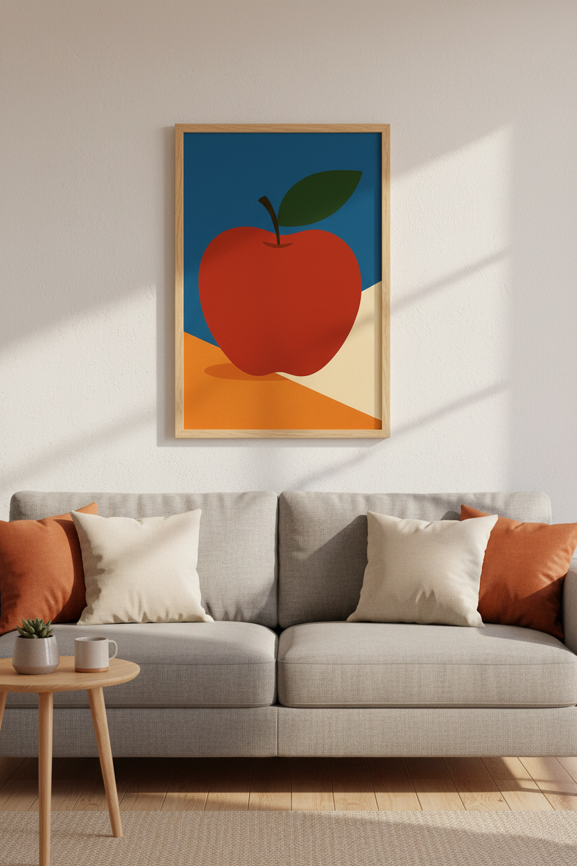 Minimalist Apple Wall Art Print | Kitchen Dining Room Decor | Mid Century Modern Poster | Boho Fruit Still Life Art