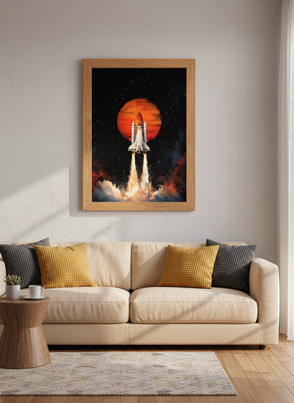 Space Shuttle Launch Wall Art | Cosmic Red Planet Poster | Space Exploration Decor