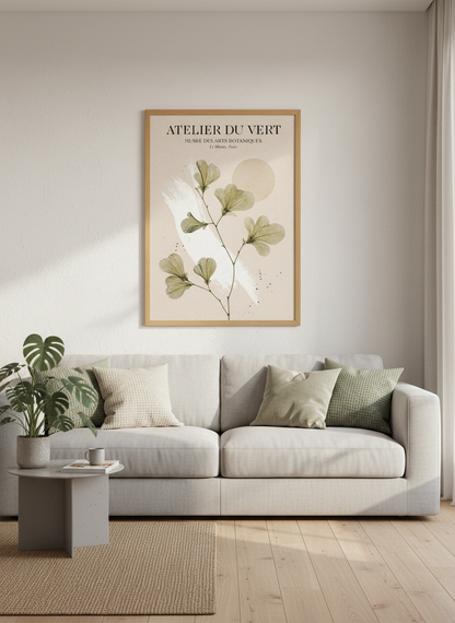 Natural Botanical Gallery Wall Art | Beige Green Decor | Parisian Herbarium Poster