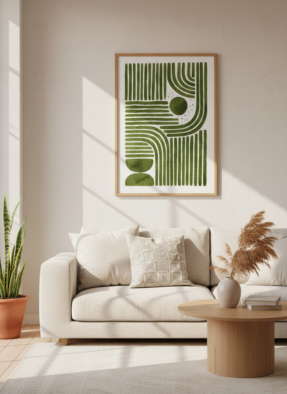 Abstract Boho Arch Print | Green Mid Century Modern Wall Art | Organic Shapes Decor
