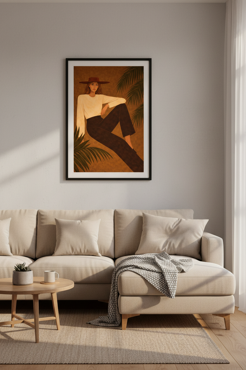 Minimalist Boho Woman Wall Art Print | Mid Century Modern Decor | Aesthetic Poster for Living Room &amp; Bedroom