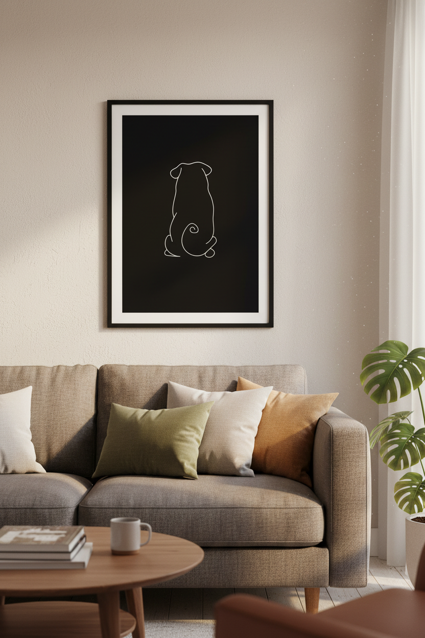 Minimalist Pug Line Art Print, Black &amp; White Dog Wall Art, Animal Lover Gift, Modern Home Decor, Pet Illustration Poster