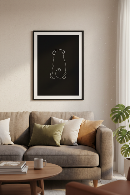 Minimalist Pug Line Art Print, Black &amp; White Dog Wall Art, Animal Lover Gift, Modern Home Decor, Pet Illustration Poster