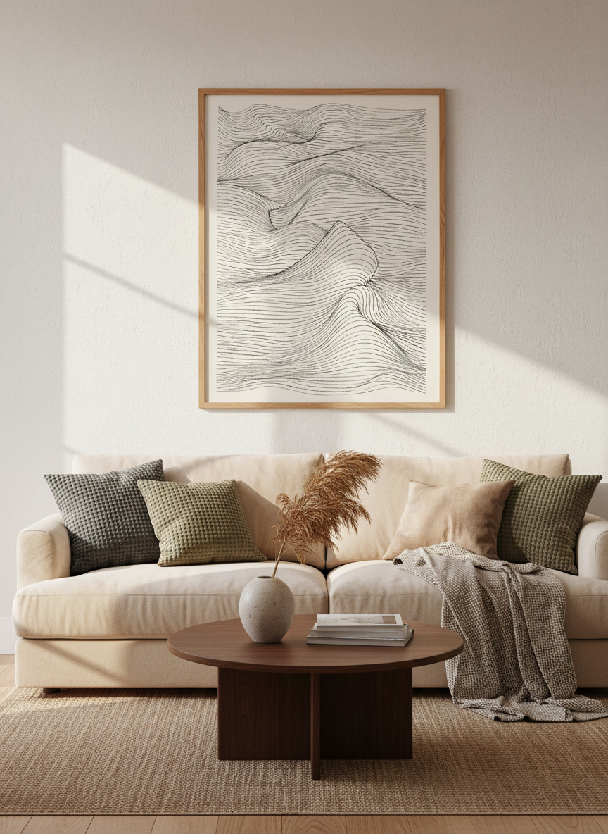 Abstract Topography Wall Art Print | Modern Living Room Decor | Minimalist Framed Poster | Ready to Hang Line Art