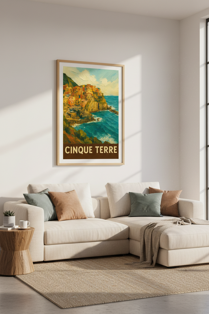 Impressionist Cinque Terre Wall Art Print | Travel Decor | Coastal Village Poster | Italian Riviera Painting | Mediterranean Art