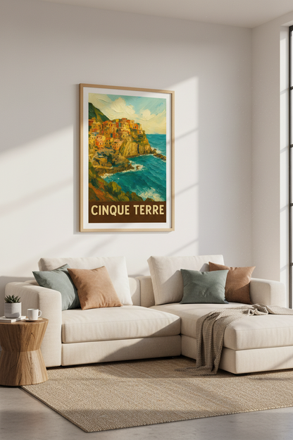 Impressionist Cinque Terre Wall Art Print | Travel Decor | Coastal Village Poster | Italian Riviera Painting | Mediterranean Art