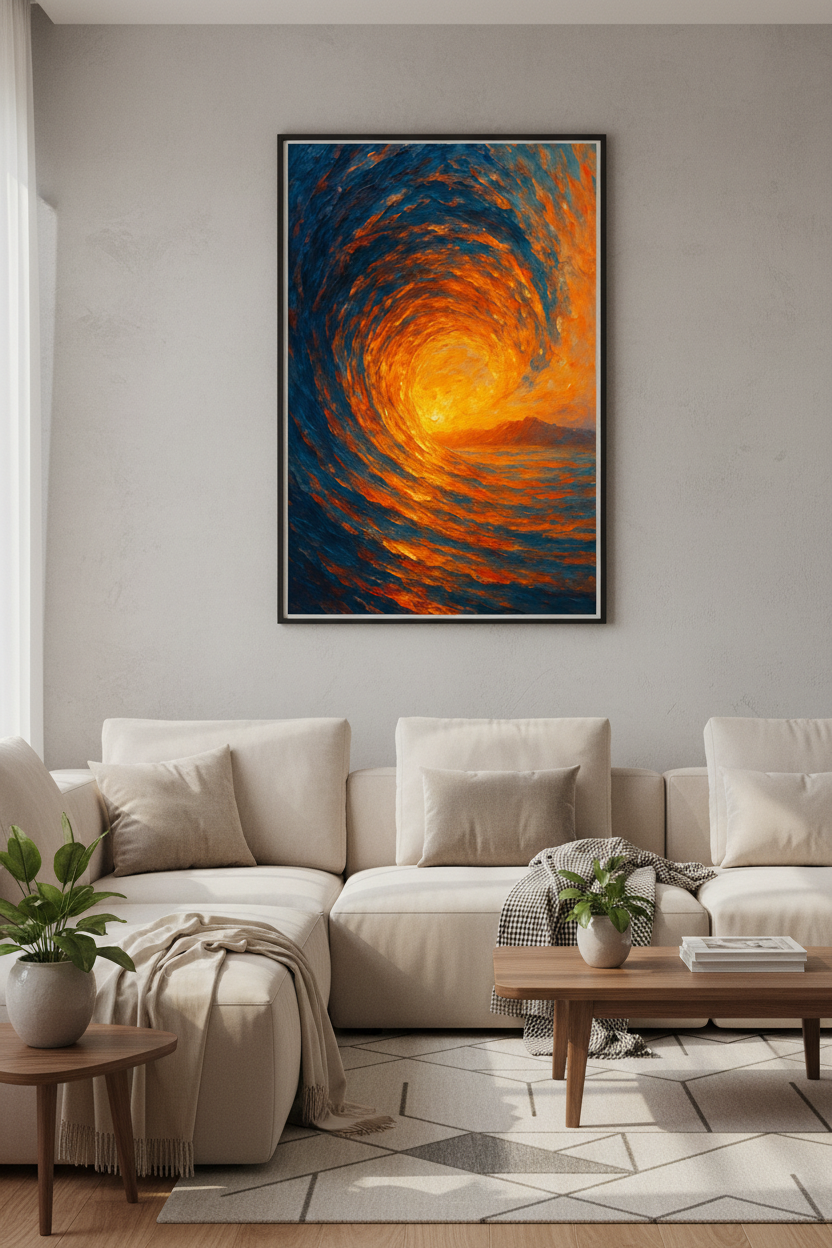 Abstract Ocean Wave Wall Art Print | Vibrant Sunset Seascape Decor | Impressionist Beach Poster | Orange Blue Home Gift