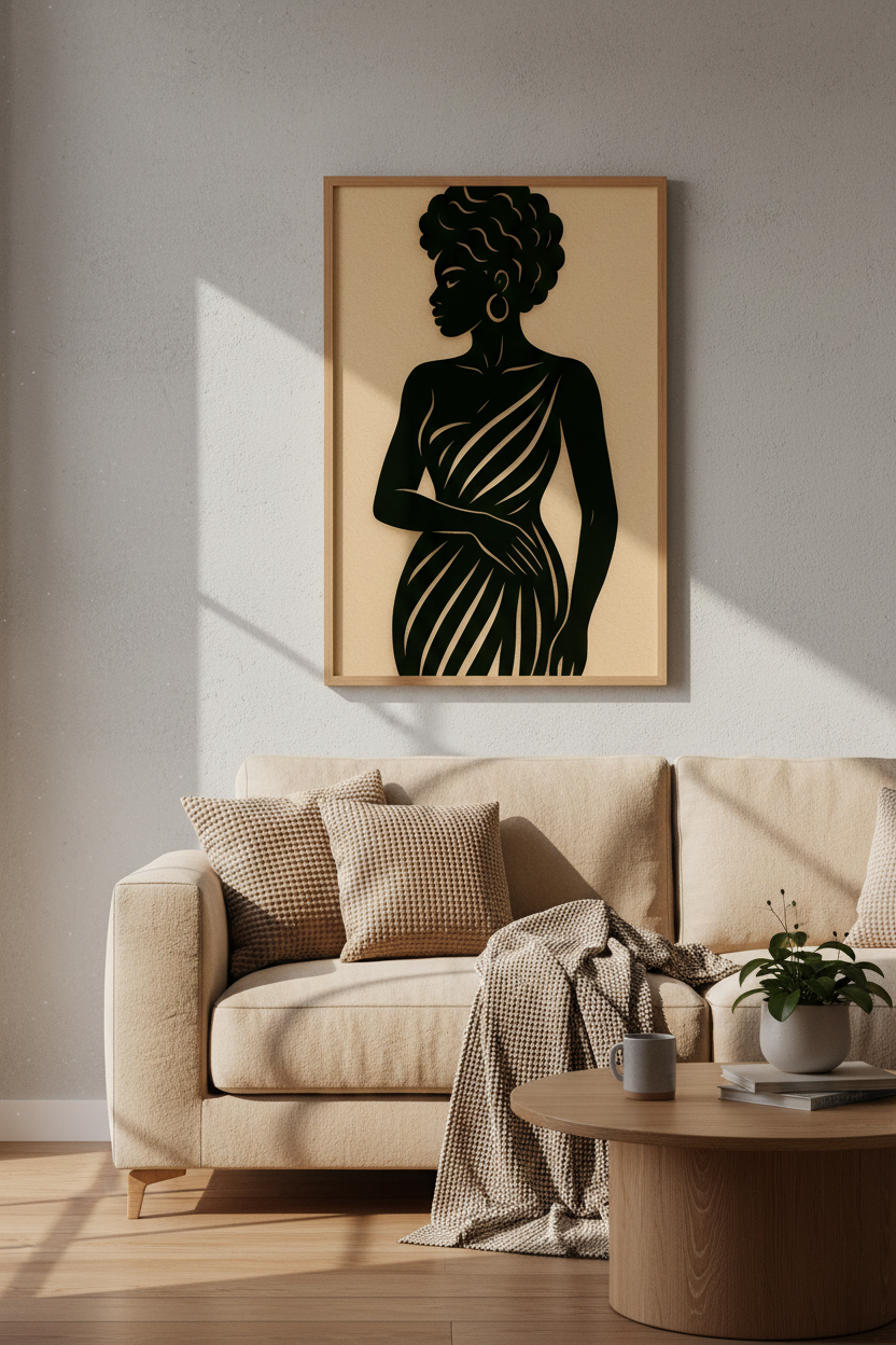 Minimalist Afro Woman Wall Art Print | Boho Living Room Decor | Black Art Aesthetic Poster | African American Woman