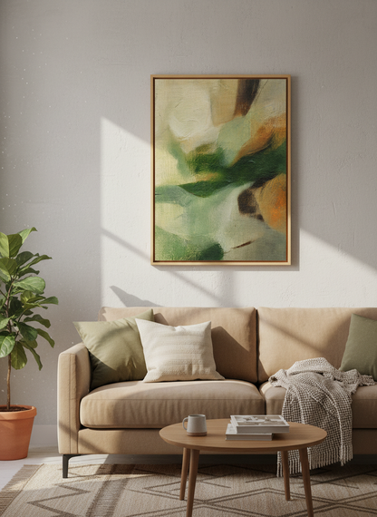 Abstract Nature Wall Art Print | Boho Living Room Decor | Organic Abstract Canvas Framed Art | Green Aesthetic Poster